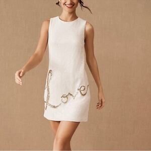 THEIA LOVE SEQUIN SZ 2 White and Gold Embellished Halter Mini Dress